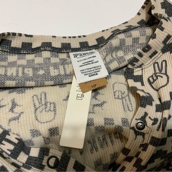 NWT Victoria's Secret PINK Thermal Sleep One Piece Pajama Black Fair Isle - Picture 13 of 13